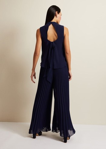 Phase Eight Eden Pleated Jumpsuit Navy Canada | MHZJLO-456